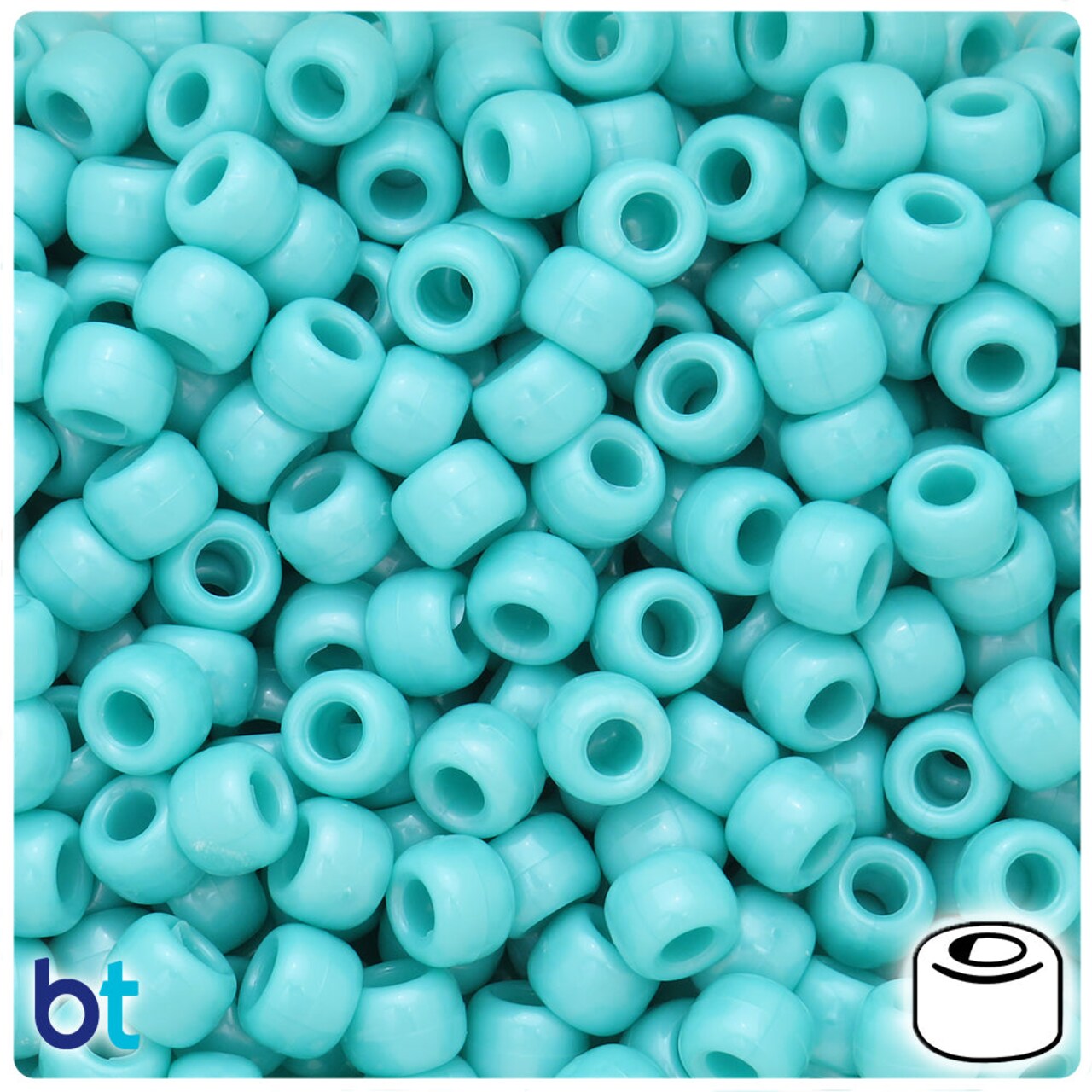 BeadTin Light Turquoise Pearl 9mm Barrel Plastic Pony Beads (500pcs)